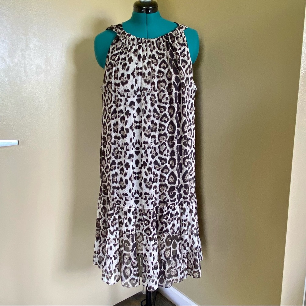 Fun Sleeveless Leopard Print Ruffle MIDI Dress